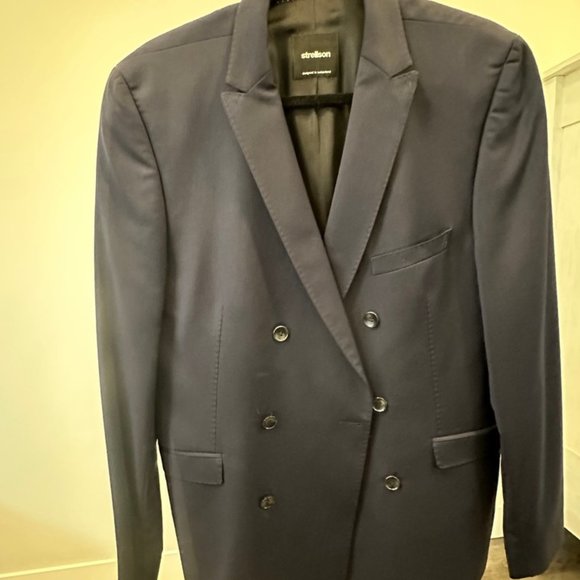 Strellson 'Damian-Hope' Navy Striped Double-breasted Suit Jacket (Sz 50) - Picture 1 of 4